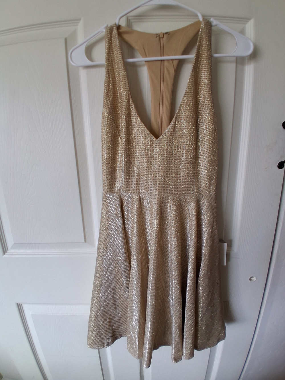 Lulu's Gold Sequin Backless Fit & Flare Dress